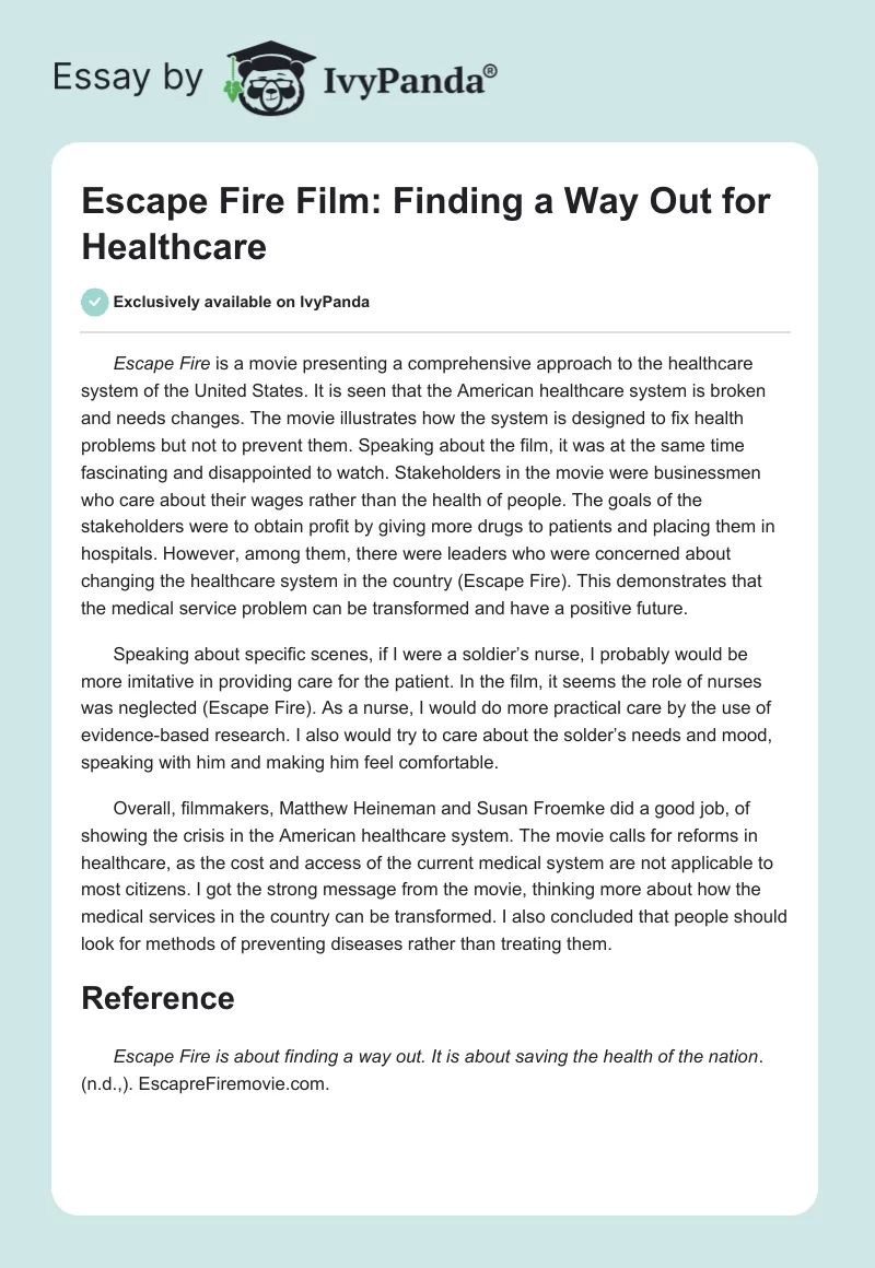 Escape Fire Film: Finding a Way Out for Healthcare. Page 1