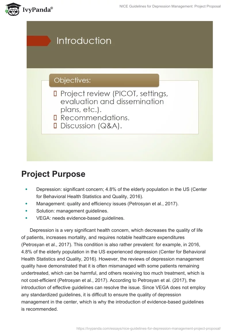 NICE Guidelines for Depression Management: Project Proposal. Page 2