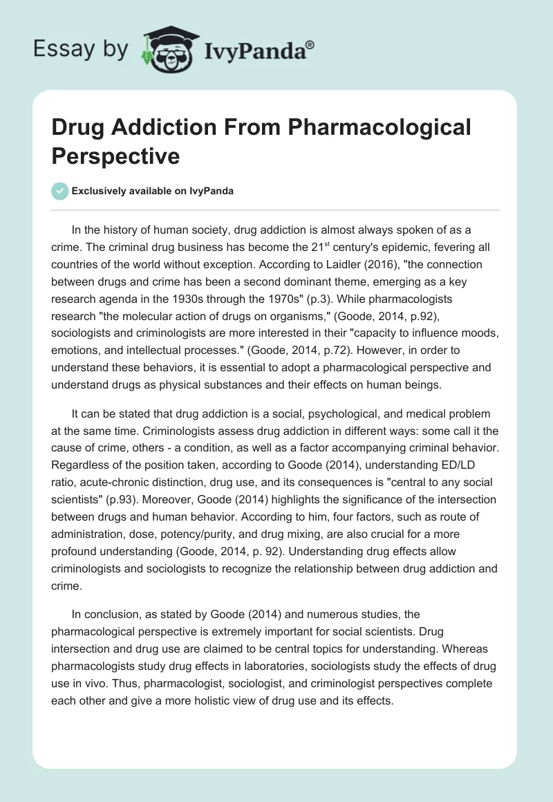 Drug Addiction From Pharmacological Perspective. Page 1