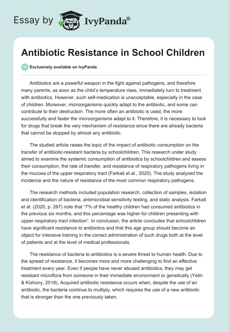 Antibiotic Resistance in School Children. Page 1