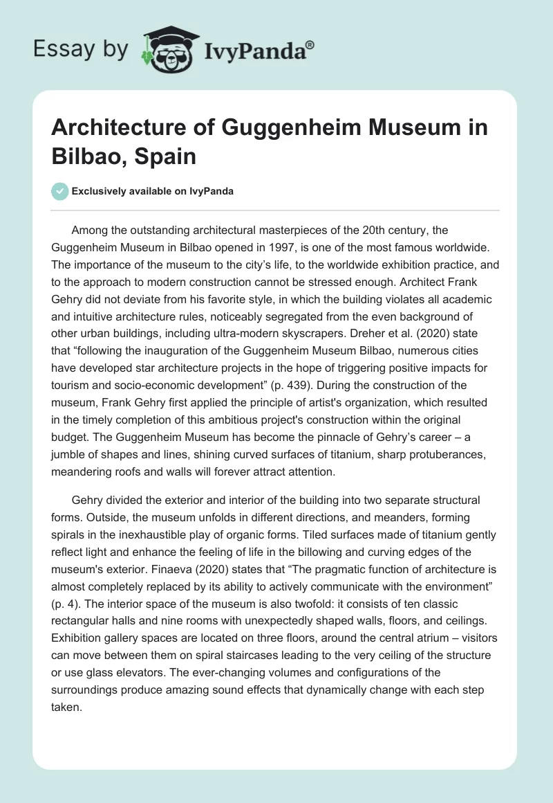 Architecture of Guggenheim Museum in Bilbao, Spain. Page 1