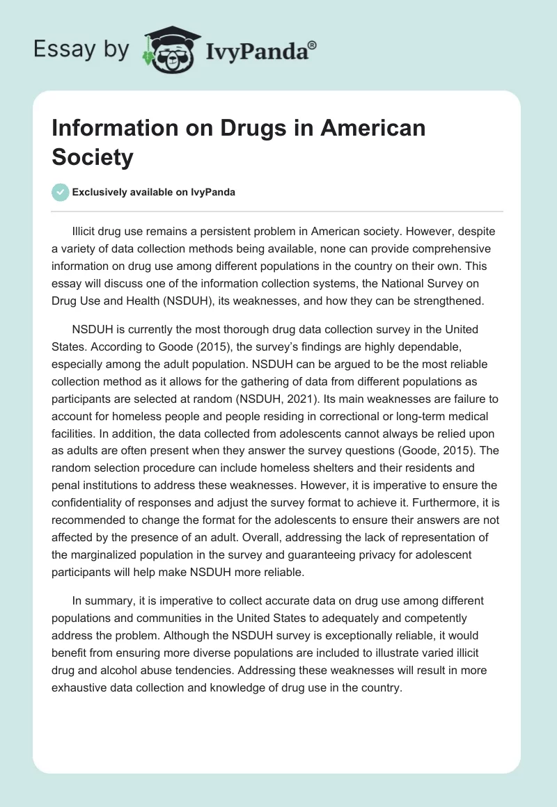 Information on Drugs in American Society. Page 1