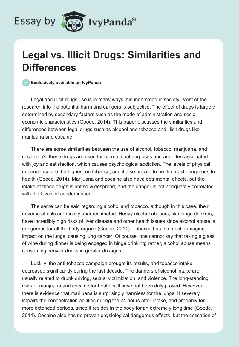 Legal vs. Illicit Drugs: Similarities and Differences. Page 1