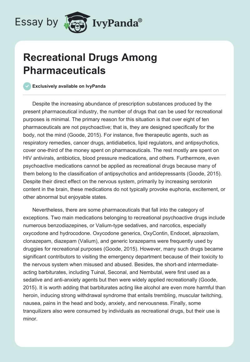 Recreational Drugs Among Pharmaceuticals. Page 1