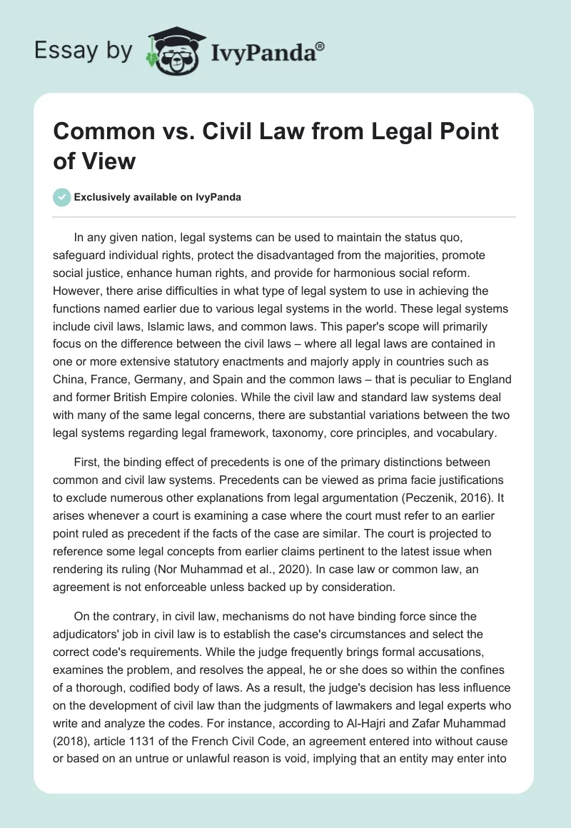 Common vs. Civil Law from Legal Point of View. Page 1