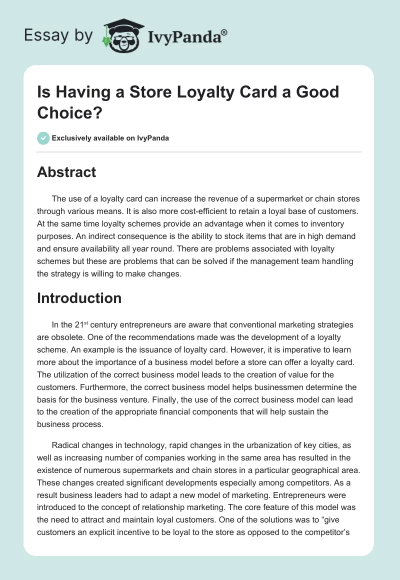 Is Having a Store Loyalty Card a Good Choice?. Page 1