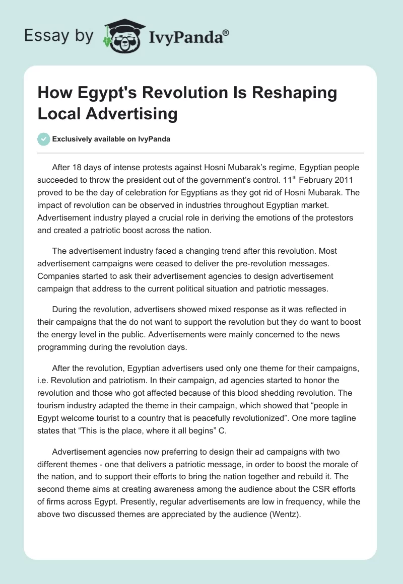 How Egypt's Revolution Is Reshaping Local Advertising. Page 1