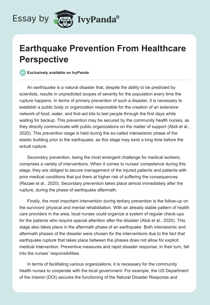 Earthquake Prevention From Healthcare Perspective. Page 1