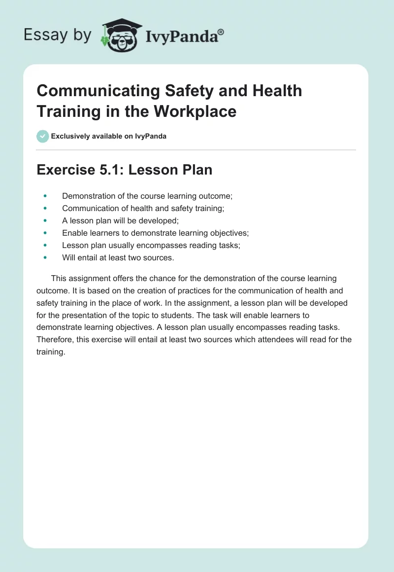 Communicating Safety and Health Training in the Workplace. Page 1