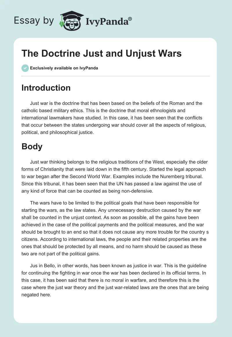 The Doctrine Just and Unjust Wars. Page 1