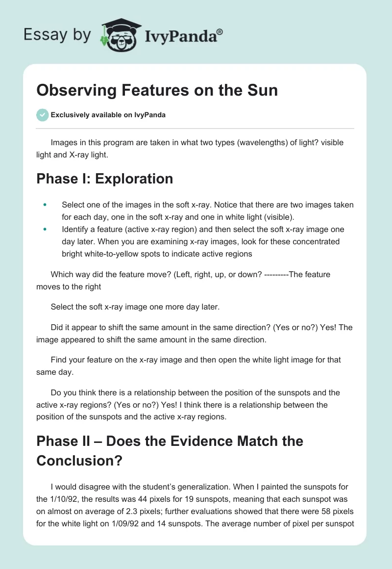Observing Features on the Sun. Page 1