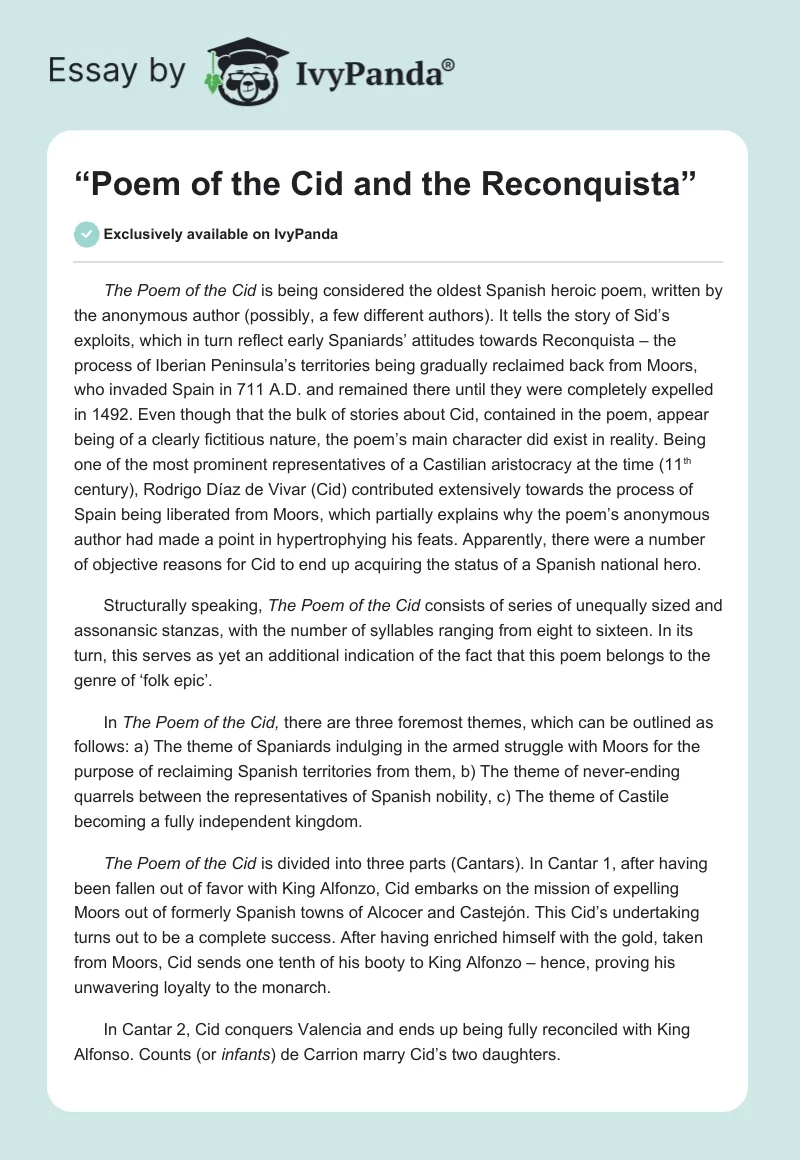“Poem of the Cid and the Reconquista”. Page 1