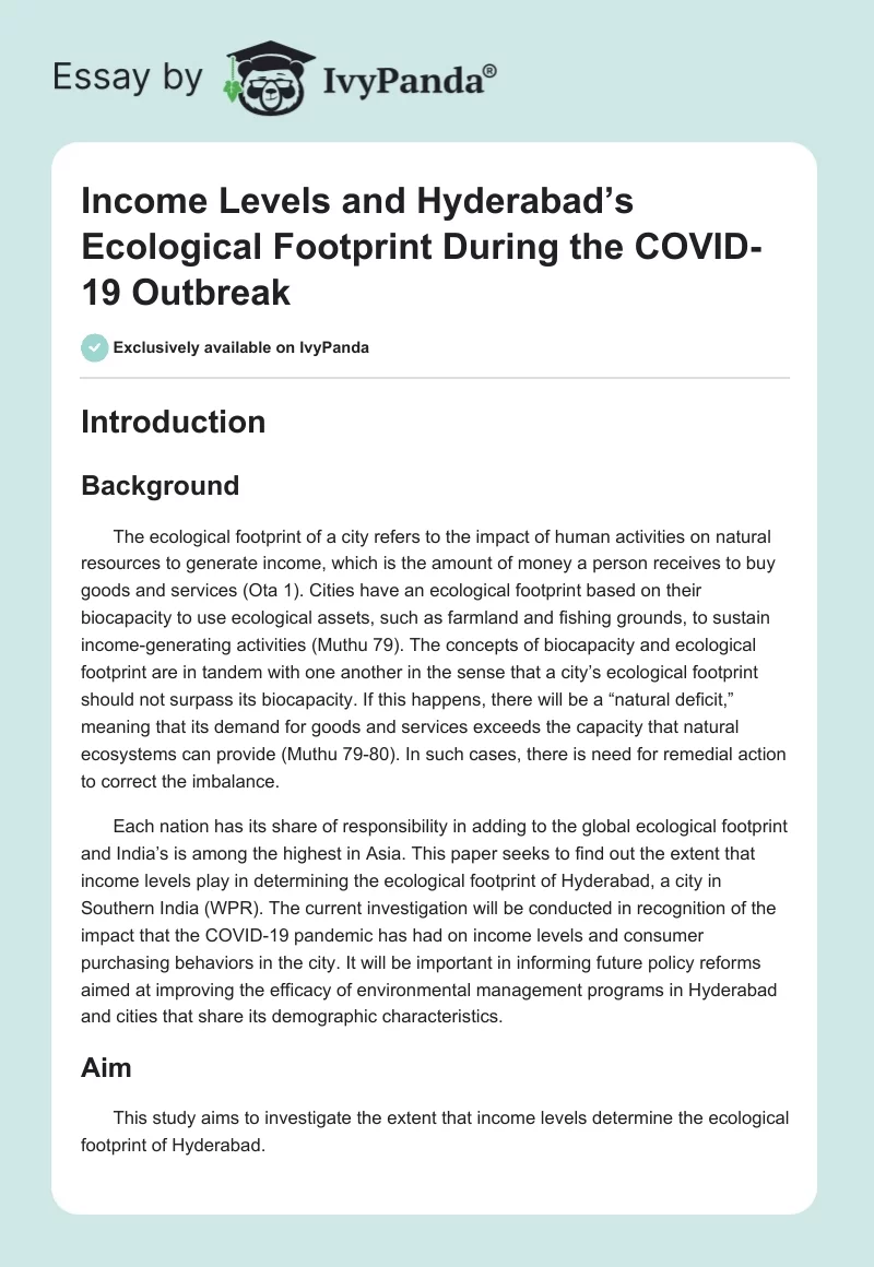 Income Levels and Hyderabad’s Ecological Footprint During the COVID-19 Outbreak. Page 1