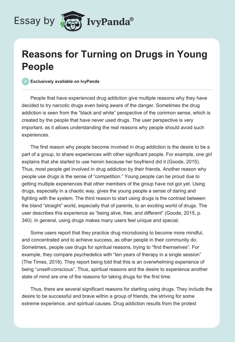 Reasons for Turning on Drugs in Young People. Page 1