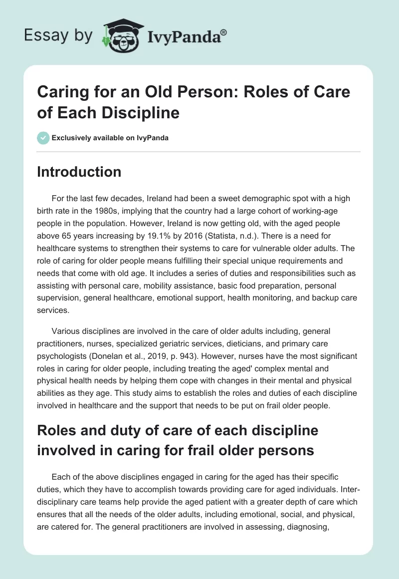 Caring for an Old Person: Roles of Care of Each Discipline. Page 1