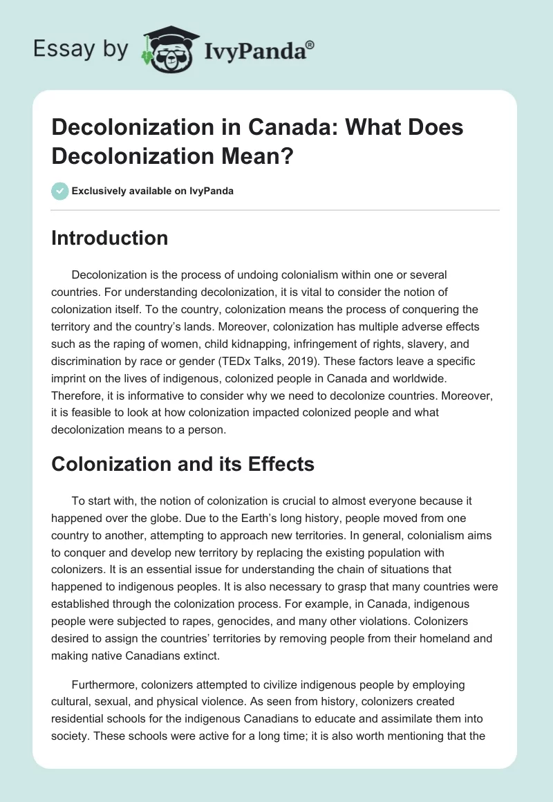Decolonization in Canada: What Does Decolonization Mean?. Page 1