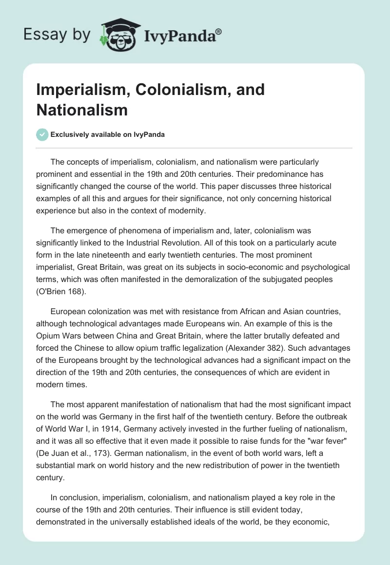 Imperialism, Colonialism, and Nationalism. Page 1