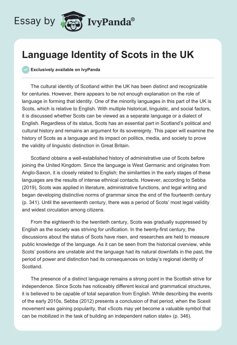 Language Identity of Scots in the UK. Page 1