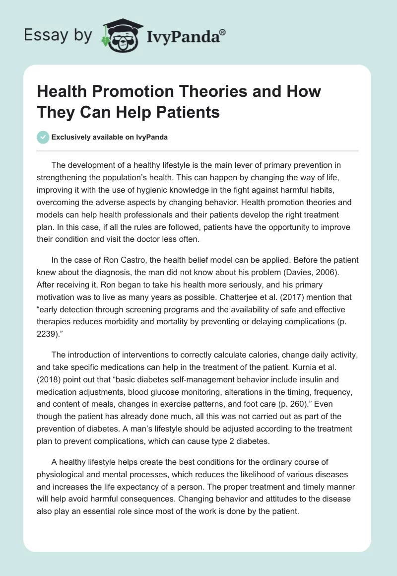 Health Promotion Theories and How They Can Help Patients. Page 1