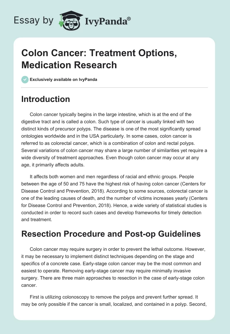 Colon Cancer: Treatment Options, Medication Research. Page 1