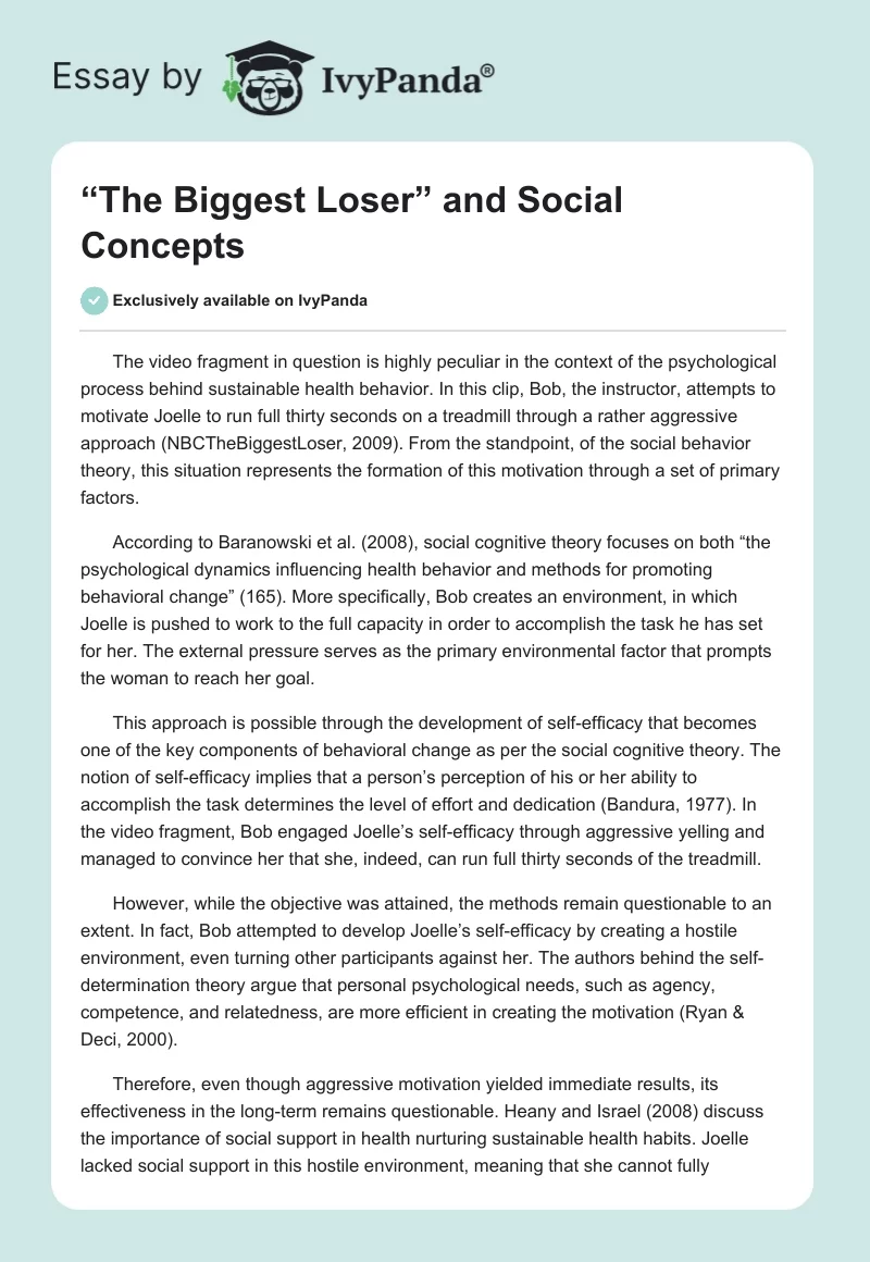 “The Biggest Loser” and Social Concepts. Page 1
