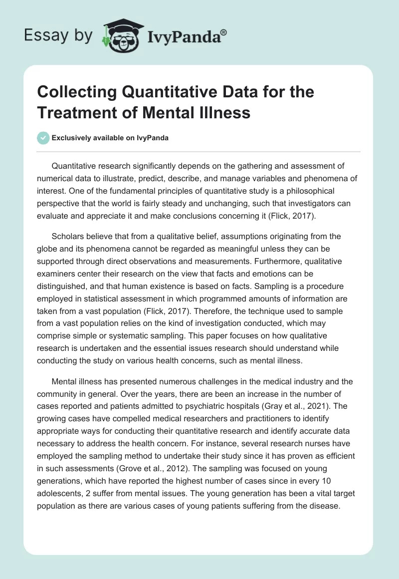 Collecting Quantitative Data for the Treatment of Mental Illness. Page 1