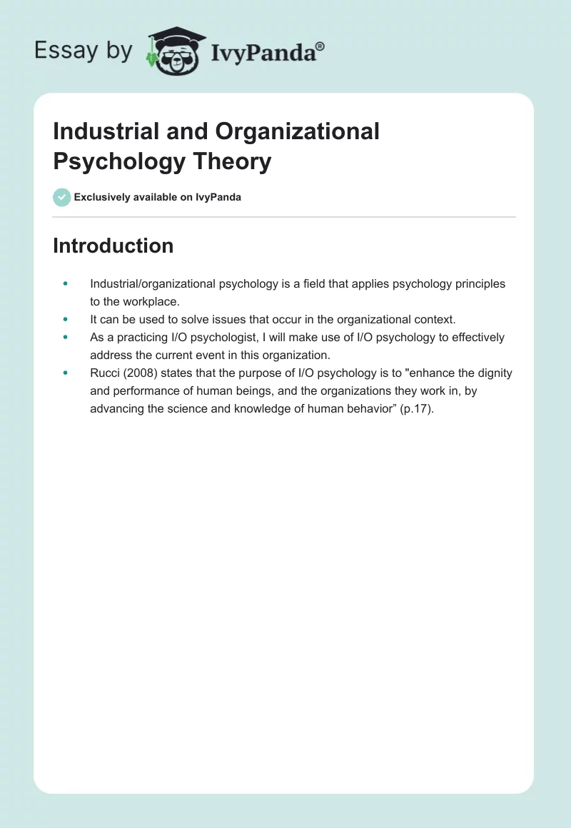 Industrial and Organizational Psychology Theory. Page 1