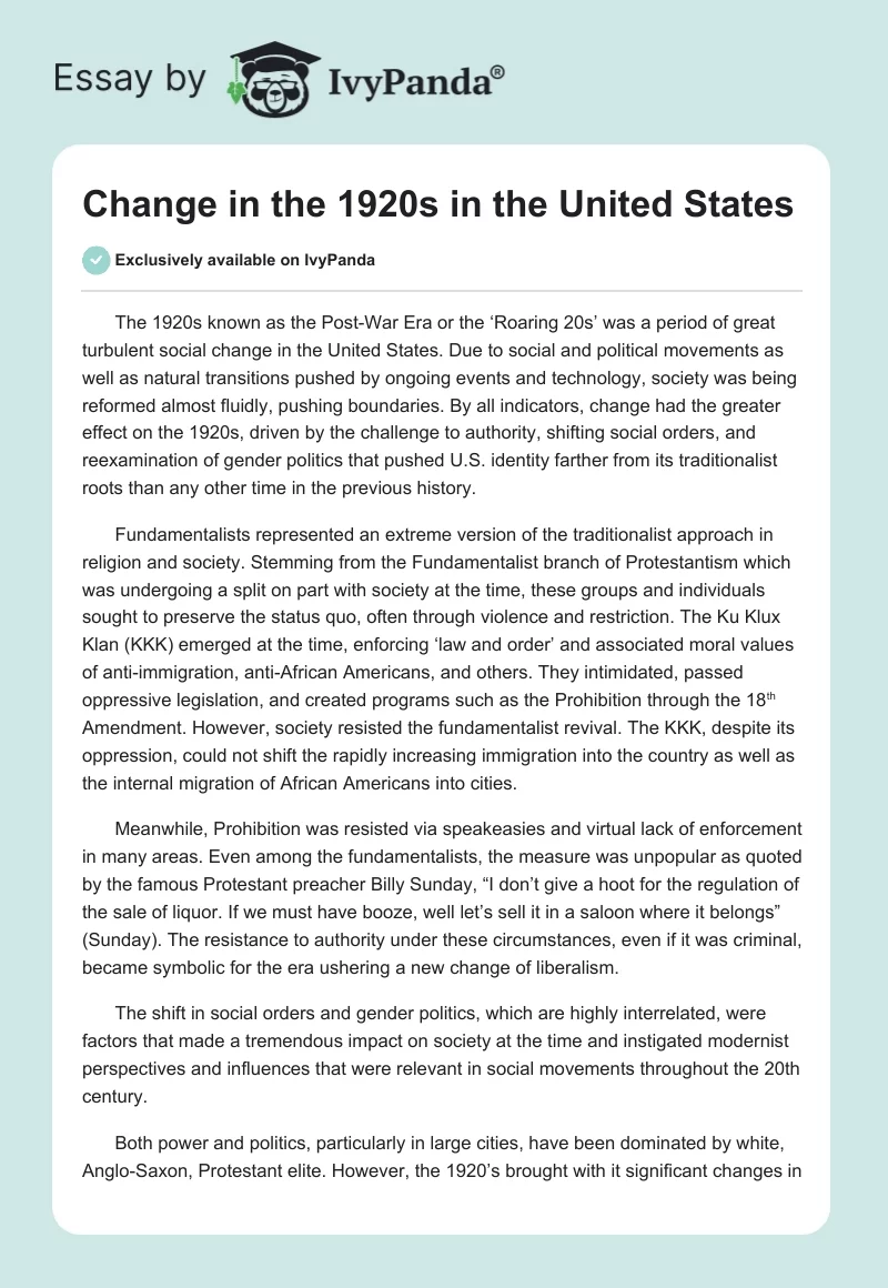 Change in the 1920s in the United States. Page 1