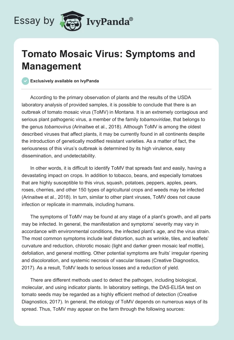 Tomato Mosaic Virus: Symptoms and Management. Page 1