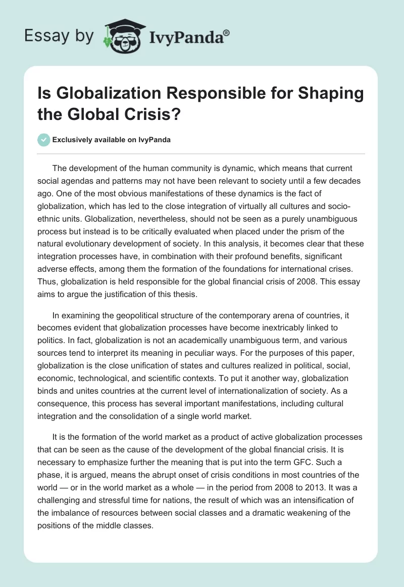 Is Globalization Responsible for Shaping the Global Crisis?. Page 1