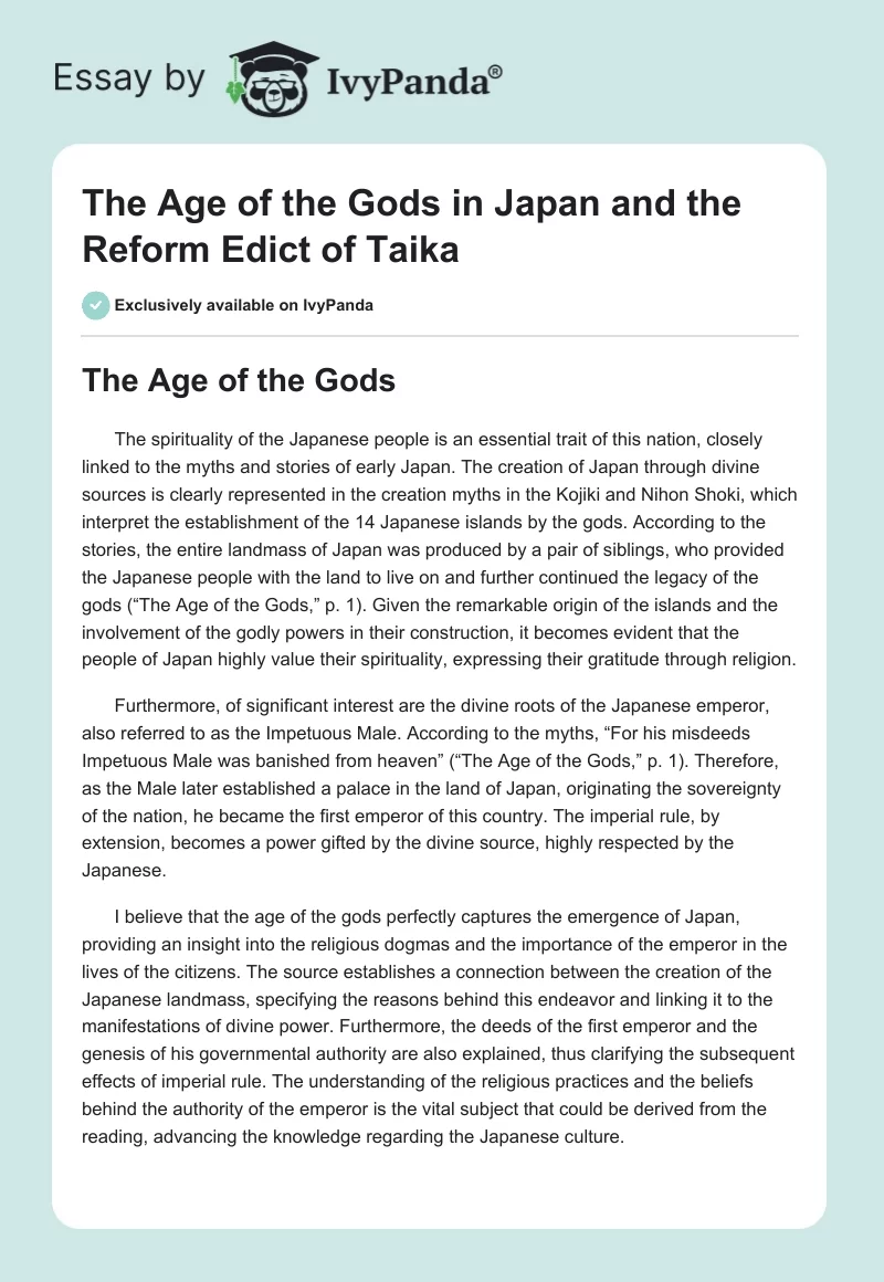 The Age of the Gods in Japan and the Reform Edict of Taika. Page 1