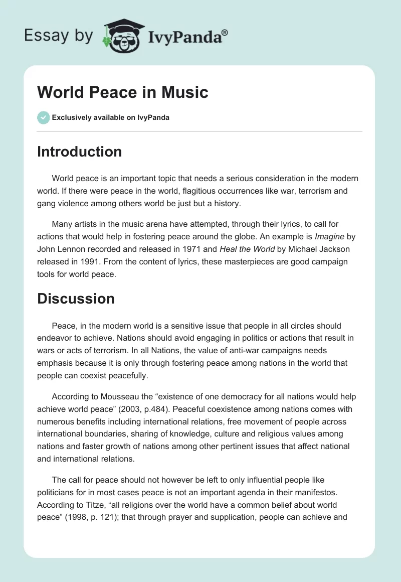 World Peace in Music. Page 1