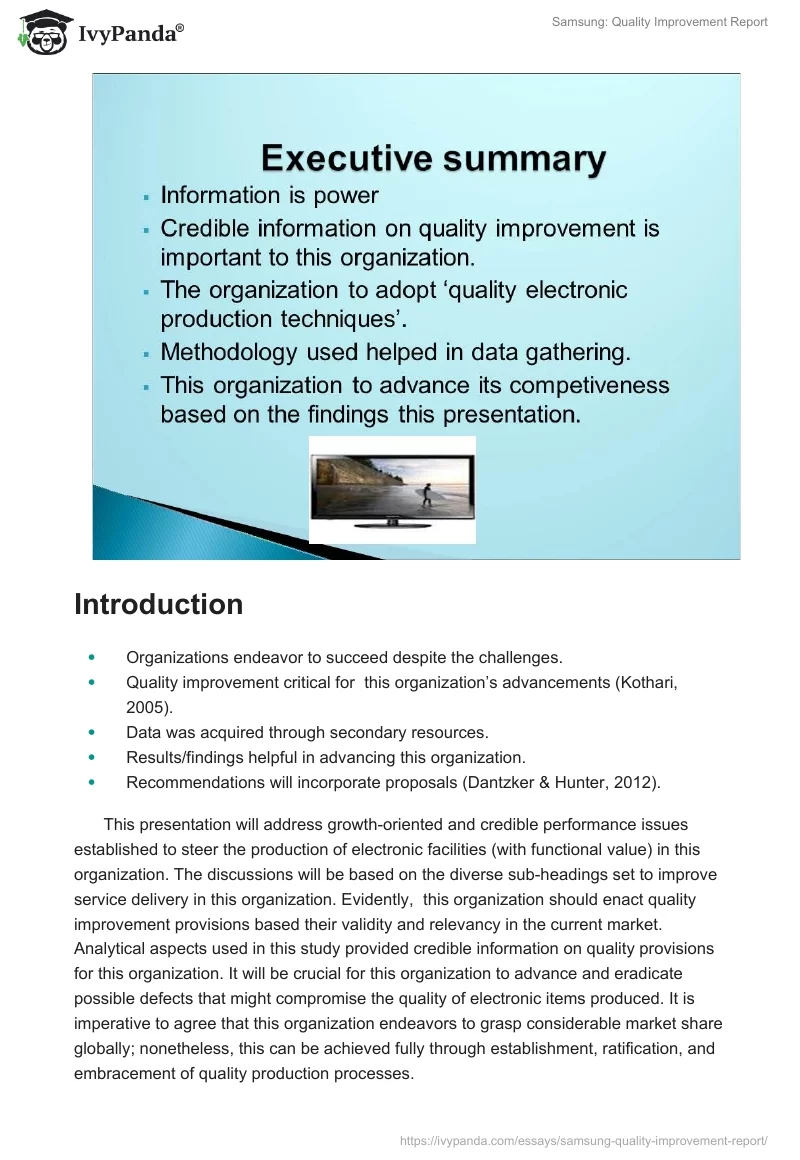 Samsung: Quality Improvement Report. Page 2