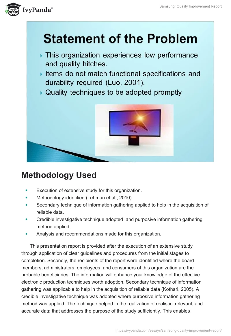 Samsung: Quality Improvement Report. Page 4