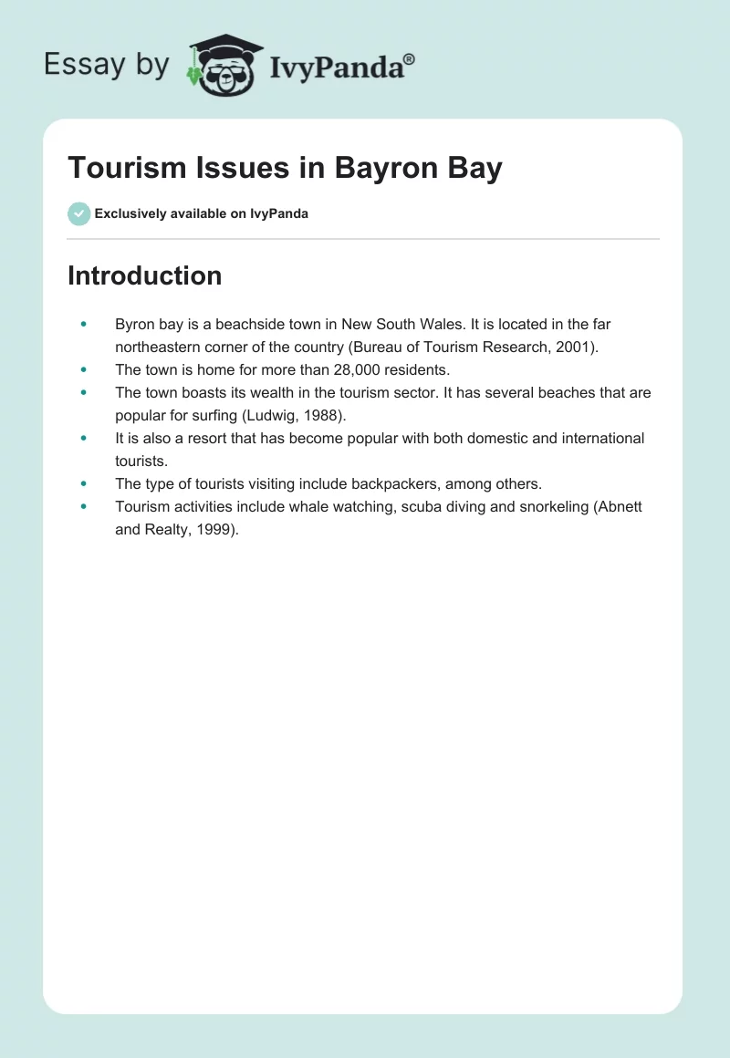 Tourism Issues in Bayron Bay. Page 1
