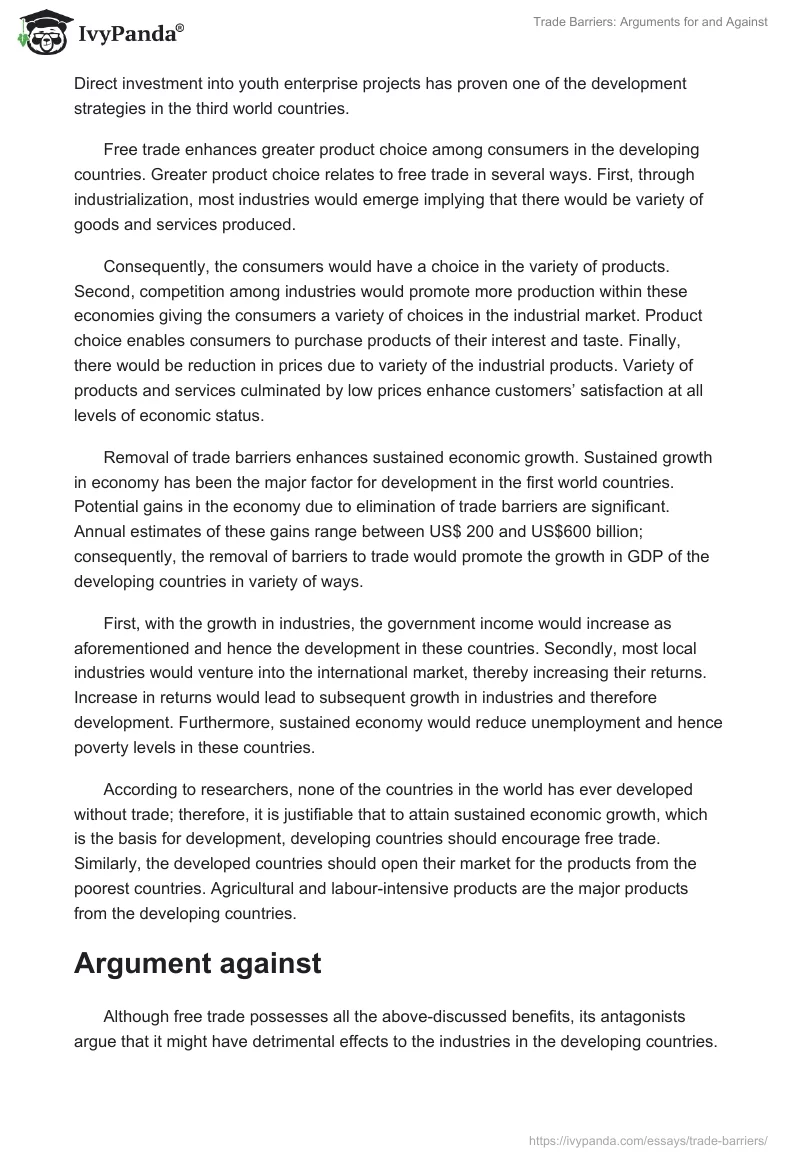 Trade Barriers: Arguments For and Against. Page 5