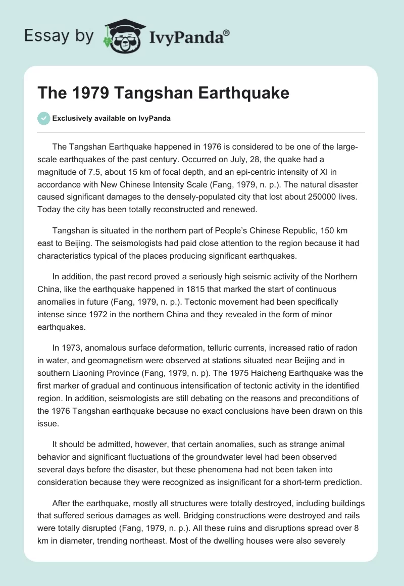 The 1979 Tangshan Earthquake. Page 1