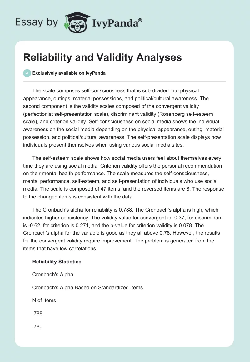 Reliability and Validity Analyses. Page 1