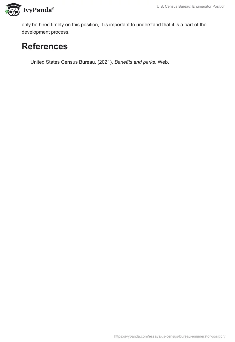 U.S. Census Bureau: Enumerator Position. Page 5