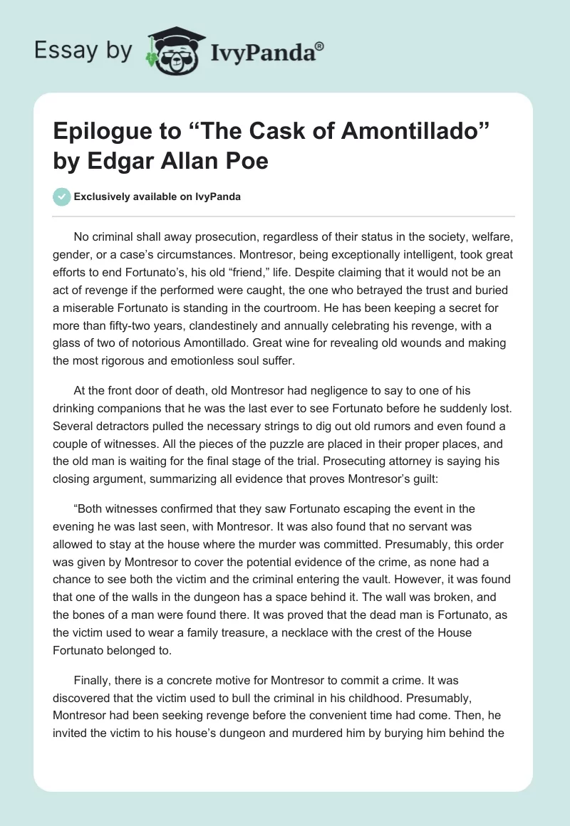 Epilogue to “The Cask of Amontillado” by Edgar Allan Poe. Page 1