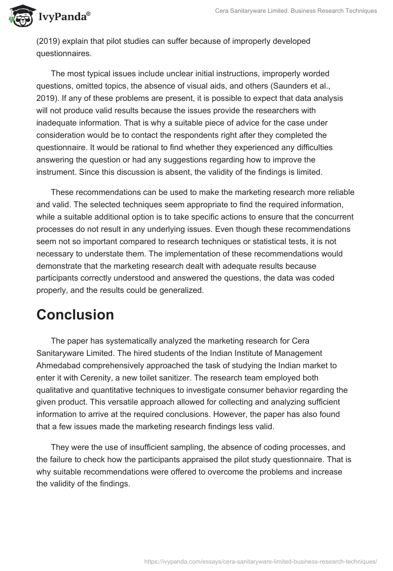 Cera Sanitaryware Limited. Business Research Techniques. Page 5
