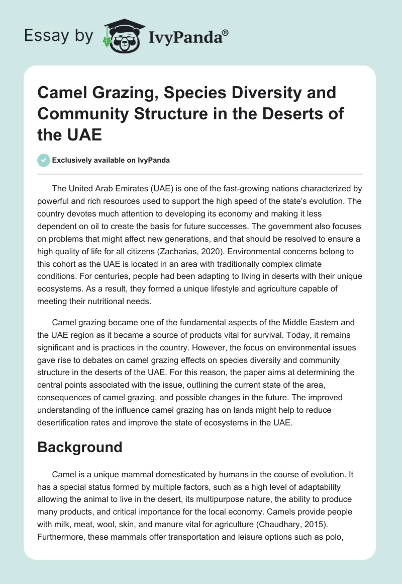 Camel Grazing, Species Diversity and Community Structure in the Deserts of the UAE. Page 1
