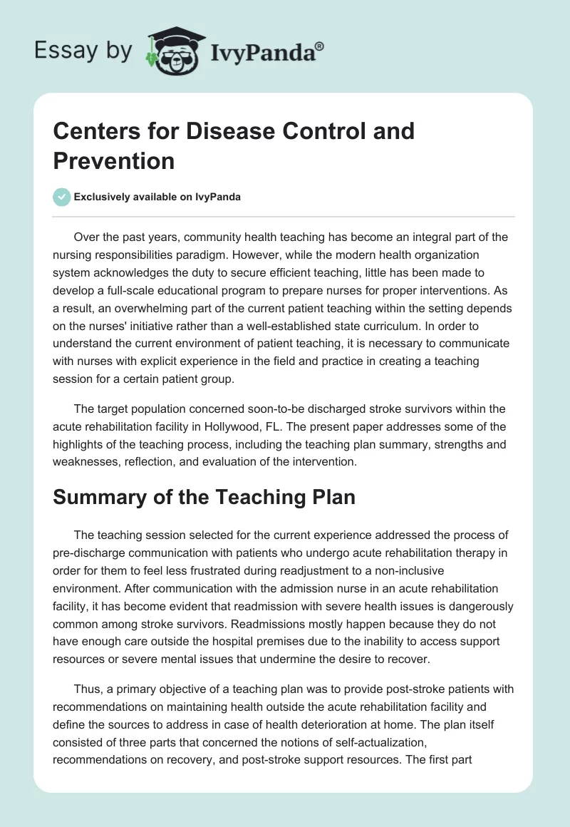 Centers for Disease Control and Prevention. Page 1