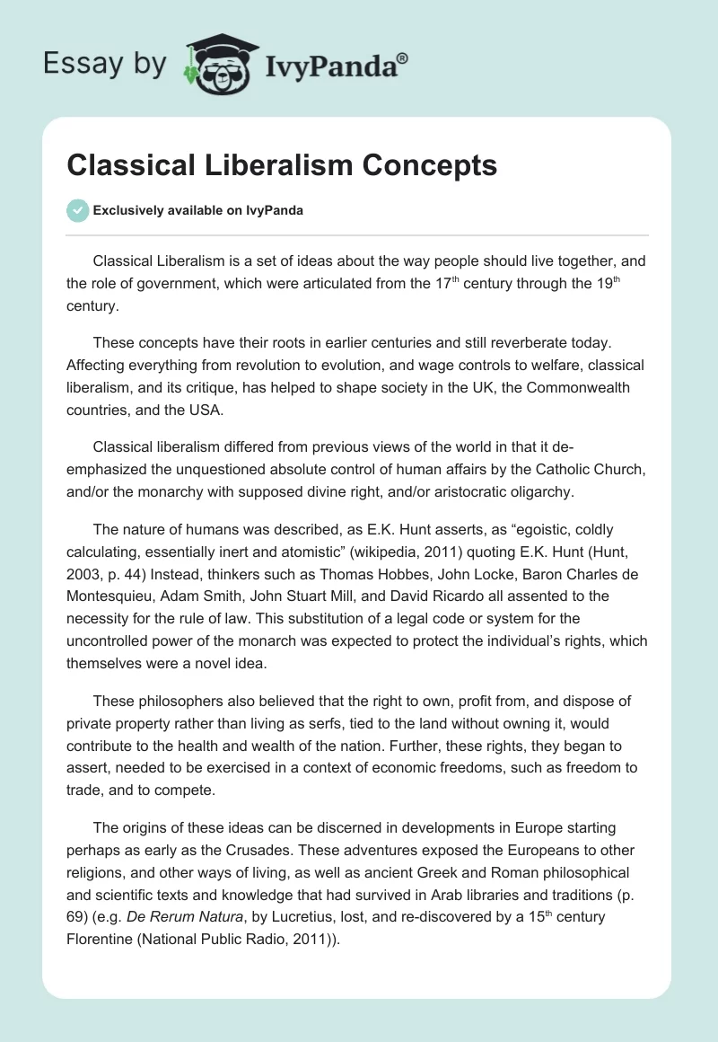 Classical Liberalism Concepts. Page 1