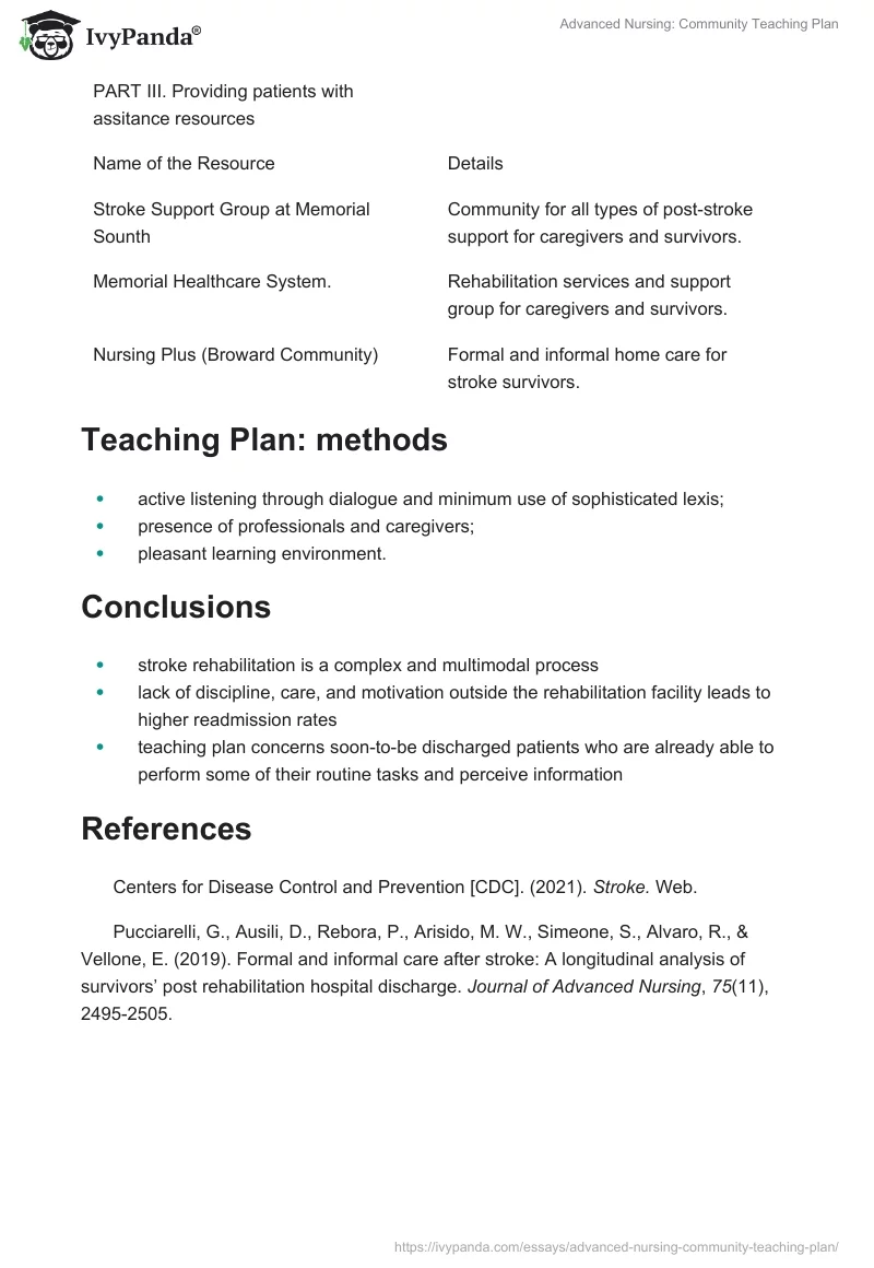 Advanced Nursing: Community Teaching Plan. Page 4