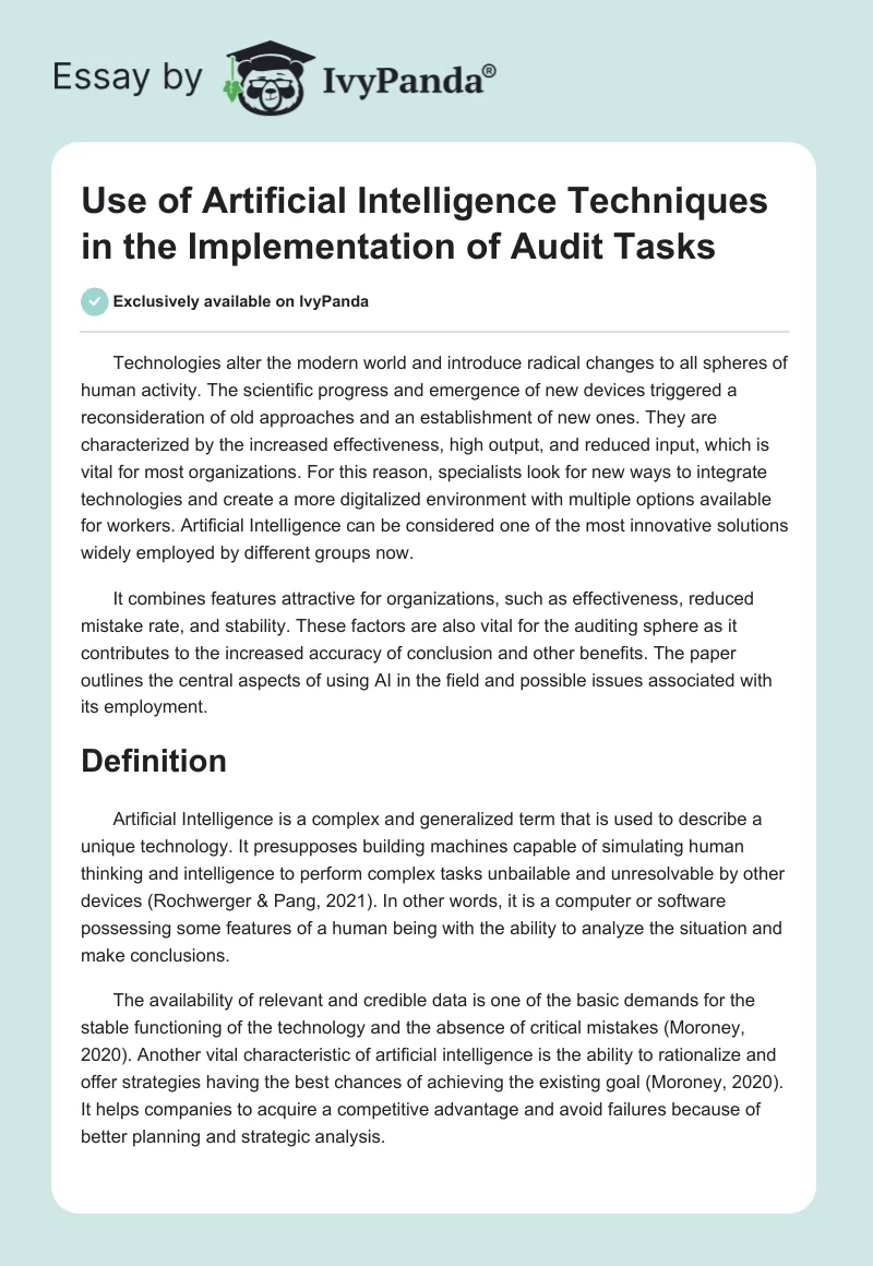 Use of Artificial Intelligence Techniques in the Implementation of Audit Tasks. Page 1