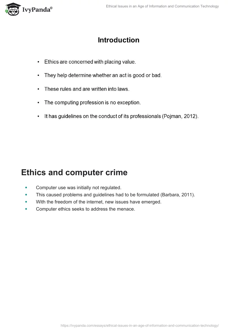 Ethical Issues in an Age of Information and Communication Technology. Page 2