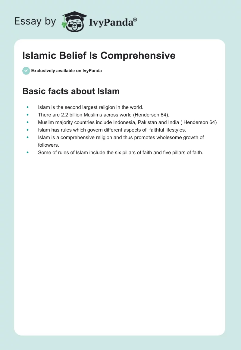 Islamic Belief Is Comprehensive. Page 1