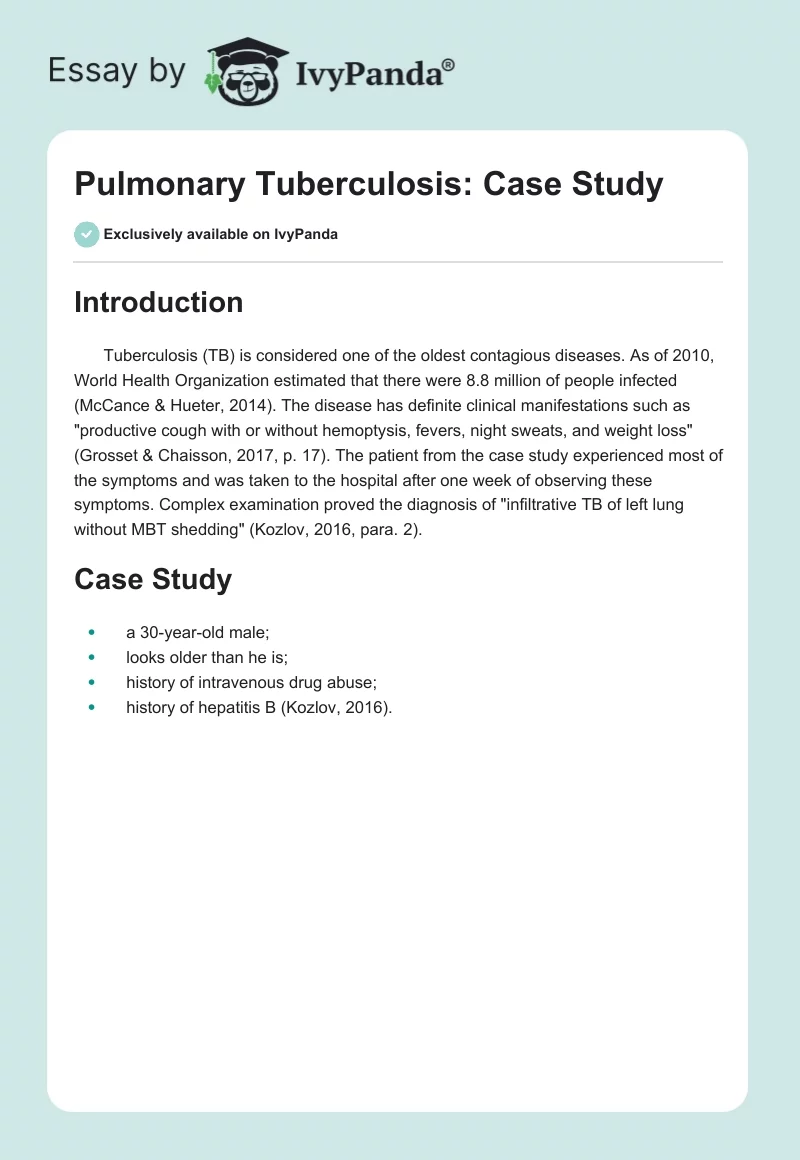 Pulmonary Tuberculosis: Case Study. Page 1