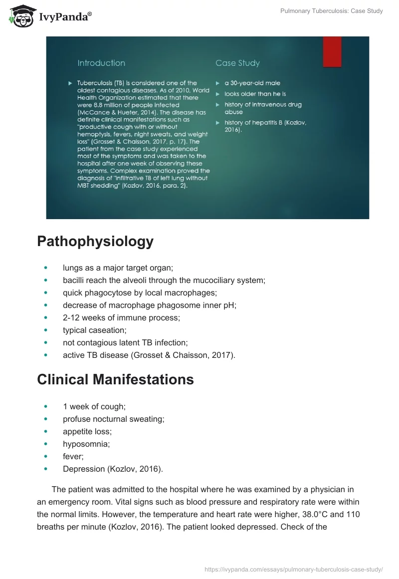 Pulmonary Tuberculosis: Case Study. Page 2